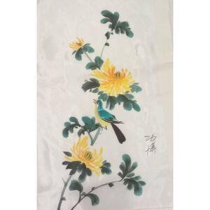 Vintage hand-painted silk floral picture unframed